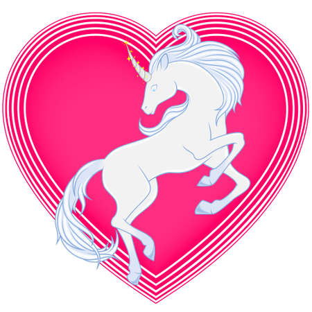 Fairytale unicorn vector design, cute magical creature, childish style unicorn with heart backgroundのイラスト素材
