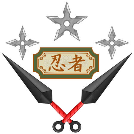 Vector design of kunai ninja weapons with shuriken, elements of Japanese culture and folkloreのイラスト素材