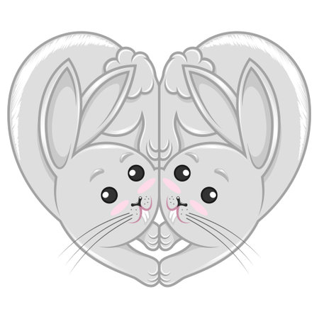 Vector design of heart shaped rabbits, heart shaped mascotのイラスト素材