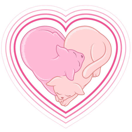 Heart shaped cats vector design, heart shaped petのイラスト素材