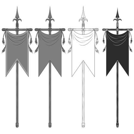 Medieval style vertical flag design with heraldic symbol, flag of noble families of the middle ages on a spearのイラスト素材
