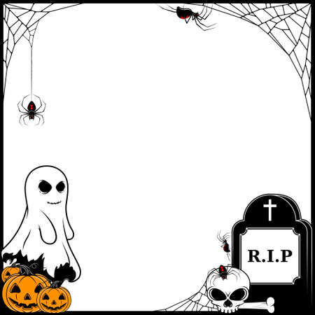 Frame vector design for with characteristic elements of Halloween with bats, spiders and skullsのイラスト素材