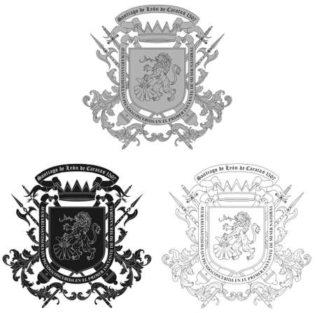 Coat of arms of the city of Caracas Venezuela, coat of arms of Santiago de LeÃ³n de Caracas was granted by King Philip II of Spainのイラスト素材