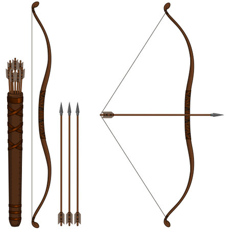 Archery kit vector design for target shooting, Bow Arrow Quiver illustrationのイラスト素材