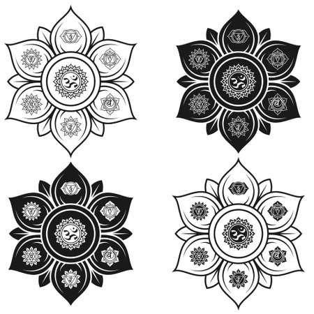 Vector design of sacred lotus flower, with the seven chakras symbolのイラスト素材