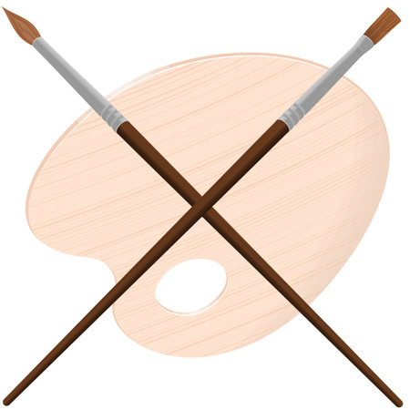 Vector design Paint palette and brushes, plastic arts toolのイラスト素材