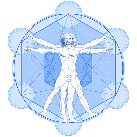 Vitruvian Man vector design with Metatron backgroundのイラスト素材