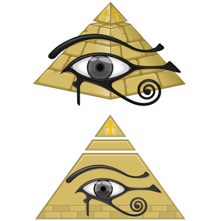 Ancient Egypt pyramid vector design, with the eye of horus and annealed cross, ancient egyptian symbolsのイラスト素材