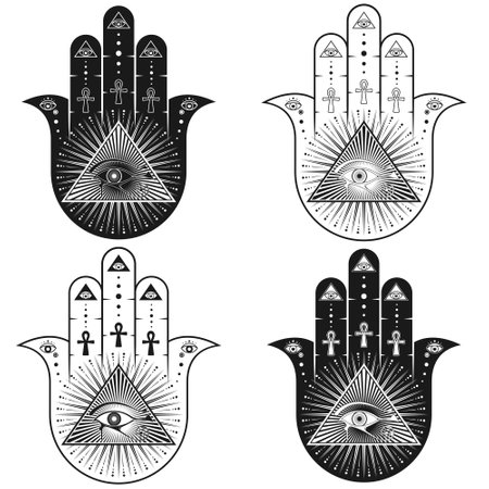 Hamsa symbol vector design with egyptian eye of horus, hand of fatima symbolのイラスト素材