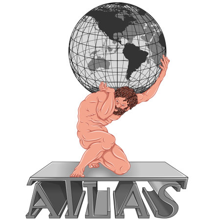 Vector design of the titan Atlas holding the planet earth on his shoulders, titan from Greek mythology holding the earth sphereのイラスト素材