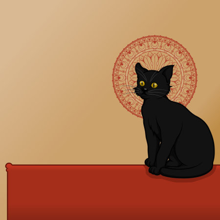 Black cat vector design, black cat in cartoon style, witch mascot on Halloween, with space to place textのイラスト素材