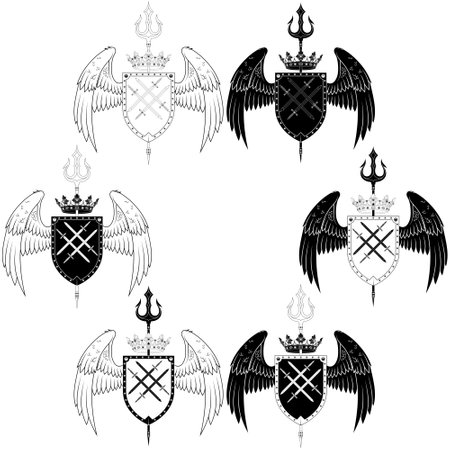 European coat of arms with wings and trident. heraldic shield of the middle agesのイラスト素材