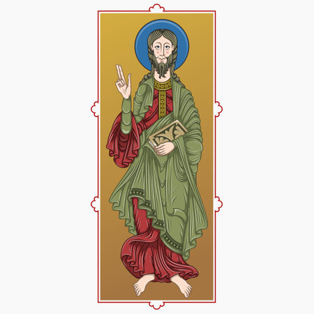 Vector design of Saint James the Apostle holding a codex, Christian art from the middle agesのイラスト素材