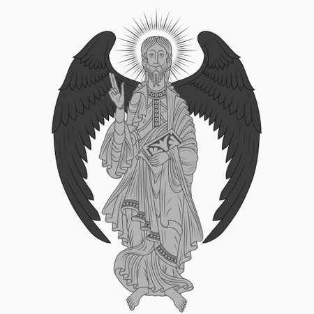 Vector design Catholic angel holding a bible, Christian art from the middle agesのイラスト素材