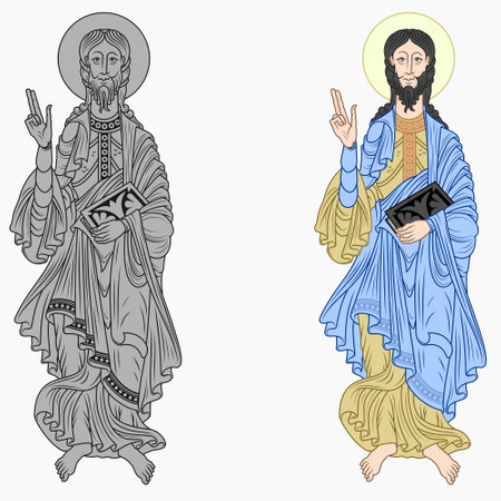 Vector design of Saint James the Apostle holding a codex, Christian art from the middle agesのイラスト素材