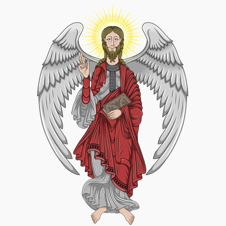 Vector design Catholic angel holding a bible, Christian art from the middle agesのイラスト素材