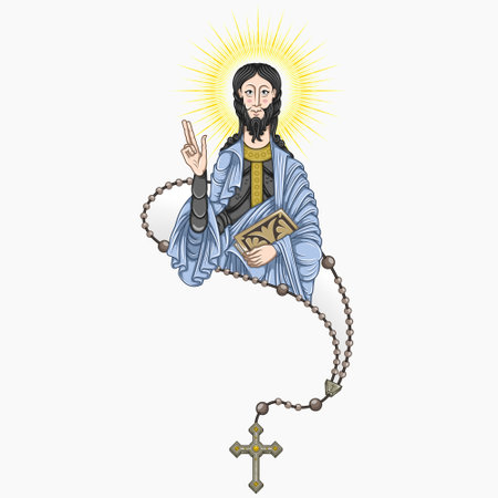 Vector design of the Apostle with catholic rosary, Christian art from the middle agesのイラスト素材