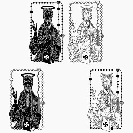 Vector design of Apostle Saint James with old parchment, Apostle Saint James with Christian rosary as a frameのイラスト素材