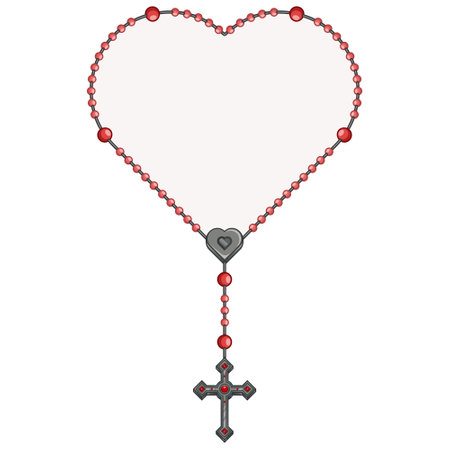 Vector design of heart shaped rosary, rosary with Christian cross, symbol of Catholic religionのイラスト素材