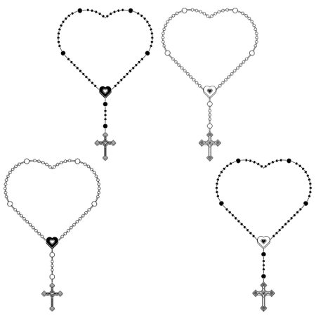 Vector design of heart shaped rosary, rosary with Christian cross, symbol of Catholic religionのイラスト素材