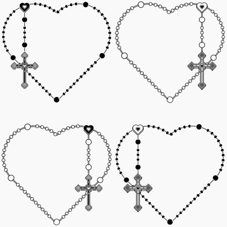Vector design of heart shaped rosary, rosary with Christian cross, symbol of Catholic religionのイラスト素材