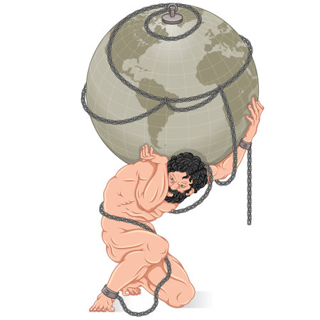 Vector design of the titan Atlas chained to the planet Earth, titan from Greek mythology holding the earth sphereのイラスト素材