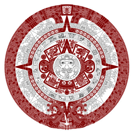 Vector design of Aztec calendar, monolithic disk of the ancient Mexica, sun stone of the Aztec civilizationのイラスト素材