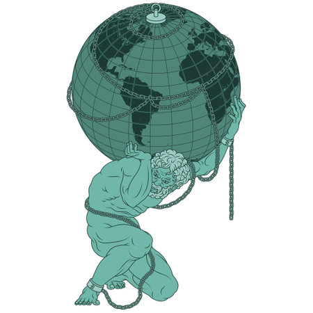 Vector design of the titan Atlas chained to the planet Earth, titan from Greek mythology holding the earth sphereのイラスト素材