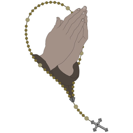 Vector design of praying hands with christian rosary, symbol of catholic religionのイラスト素材