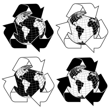 Recycling logo vector design with Planet Earth, earth sphere design with recycling arrowsのイラスト素材
