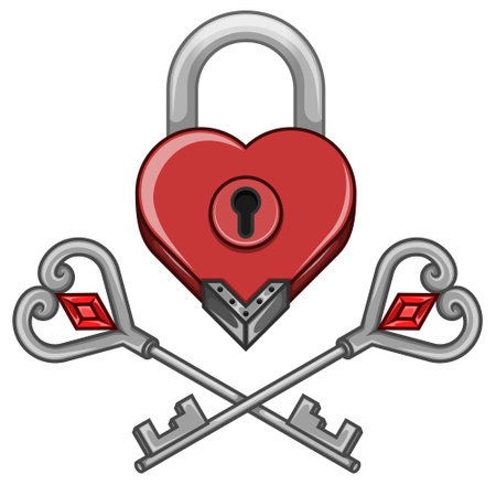 Vector design of Padlock and keys with heart shape as a symbol of loveのイラスト素材