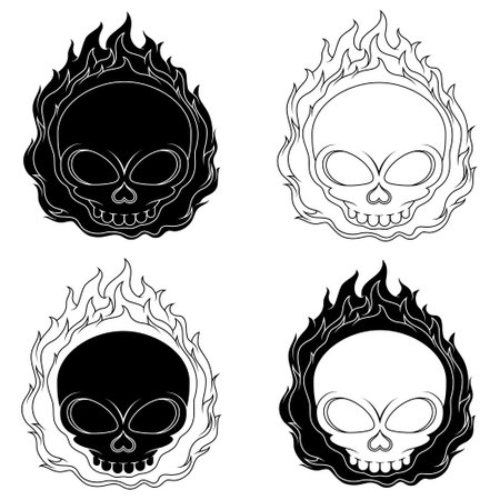 Skull vector design in cartoon style engulfed in fireのイラスト素材