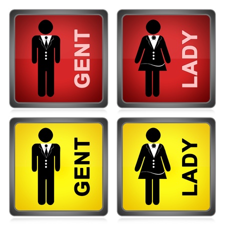 Group of Red and Yellow Toilet Sign for Lady and Gentleman Isolated on White の写真素材