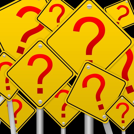 Business Concept With The Square Question Mark Road Sign isolated on Black Background の写真素材