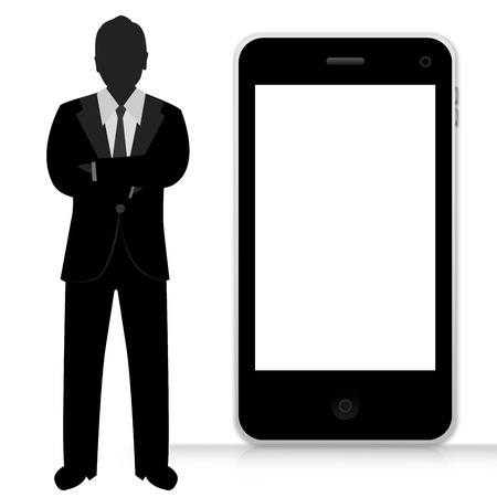 The Businessman Present With Black Mobile Phone With Blank Screen Isolate on White Background の写真素材