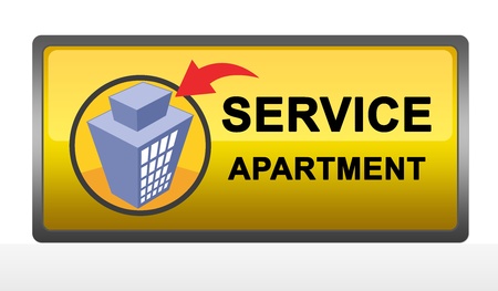 Yellow Square Service Apartment Sign Isolated on White Backgroundの写真素材