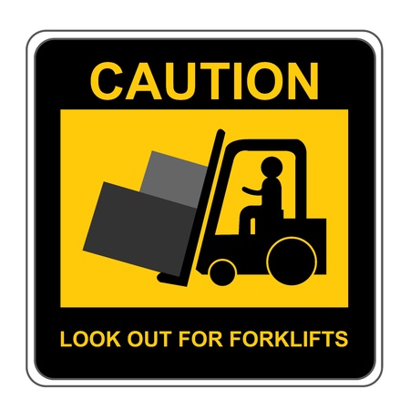 Square Yellow and Black Caution Look Out For Forklifts Sign Isolated on White Background の写真素材