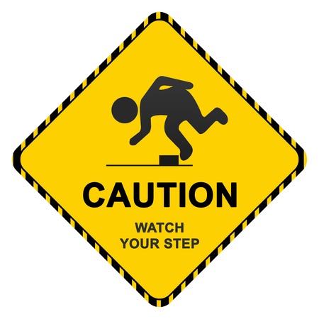 Caution Sign With Text Caution Watch Your Step Isolated on White Background の写真素材