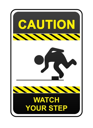Square Caution Sign With Message Caution Watch Your Step Isolated on White Background の写真素材