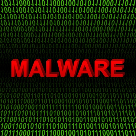Computer And Internet Security Concept Present by Red 3D Malware Text In Green Binary Code Background の写真素材