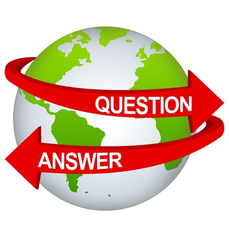 Red Question And Answer Arrow Around The Green Earth For Business Direction Concept Isolate on White Background の写真素材
