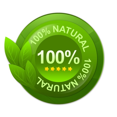 Green Glossy Style 100 Percent Natural Label Isolated on White Background の写真素材