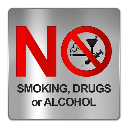 Square Silver Metallic Plate For No Smoking, Drug or Alcohol Sign Isolate on White Background の写真素材