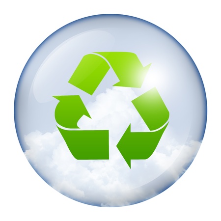 Green Recycle Sign in Circle Glass Style Icon Isolate on White Backgroundの写真素材