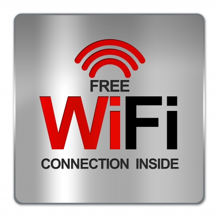 Square Silver Metallic Plate For Free Wifi Connection Inside Isolate on White Background の写真素材