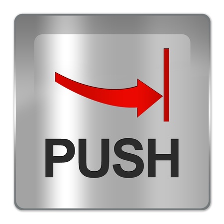 Square Silver Metallic Plate With Push To Open Sign Isolate on White Background の写真素材