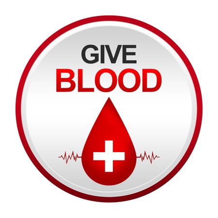 Give Blood Sign With Circle Metallic Plate For Blood Donation Campaign Isolated On White Background の写真素材