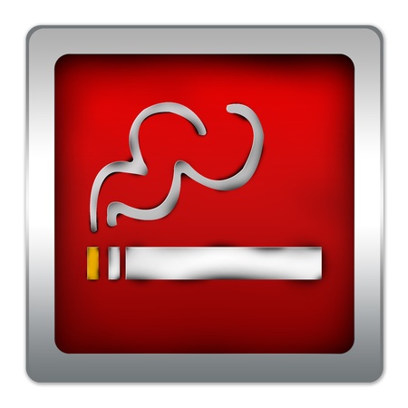 Square Red Glossy Icon With Smoking Area Sign Isolate on White Background の写真素材