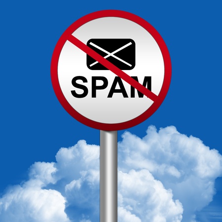 No Spam Prohibited Sign Stand in Blue Sky Background の写真素材