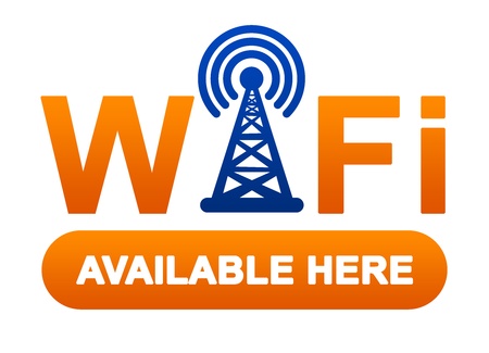 Orange Wifi Available Here Sign Isolated on White Background の写真素材